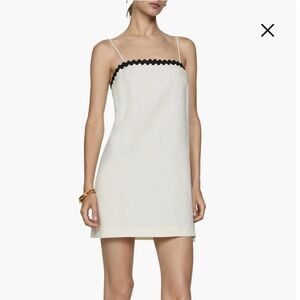 Mango Linen Dress with Contrasting Rickrack Trim Details size 6/M